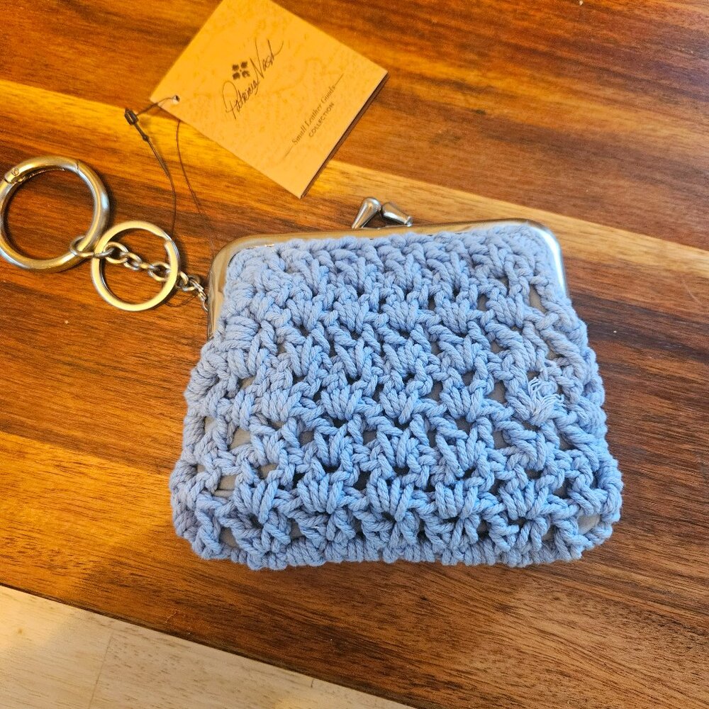 brand new never used Patricia Nash light blue crocheted coin purse